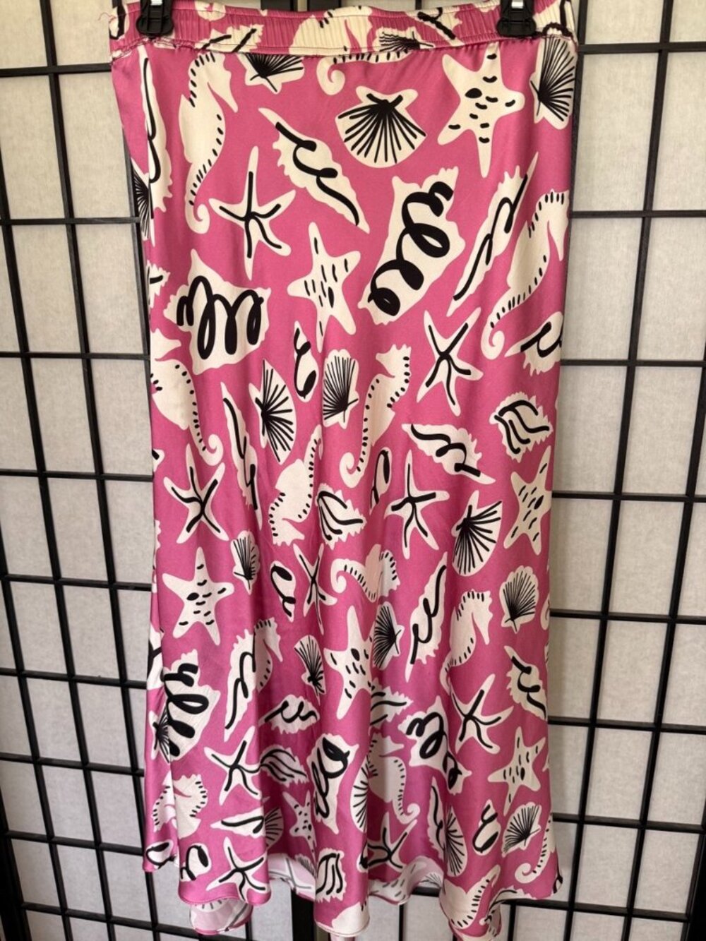 Tucker Silk Blend Pink Seashell Starfish Print Midi Skirt Size L